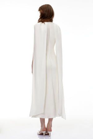 Aurohaya Zarrin Cream White Foldover Midi Dress