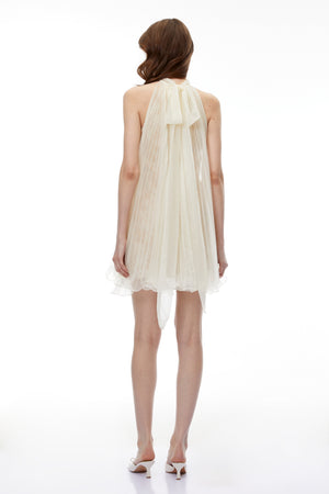 Aurohaya Zélie Neutral Ruffled Pleated Mini Dress