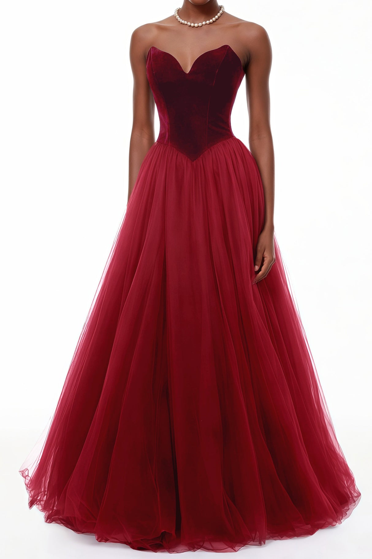 Aurohaya Zelna Red Ball Maxi Gown with Mesh Panels