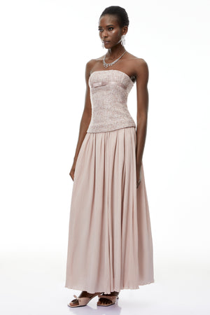 Aurohaya Zephyrine Pink Off Shoulder Ruched Maxi Dress