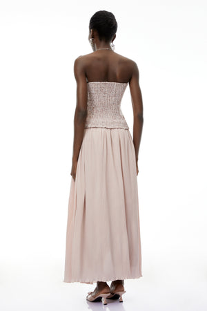 Aurohaya Zephyrine Pink Off Shoulder Ruched Maxi Dress