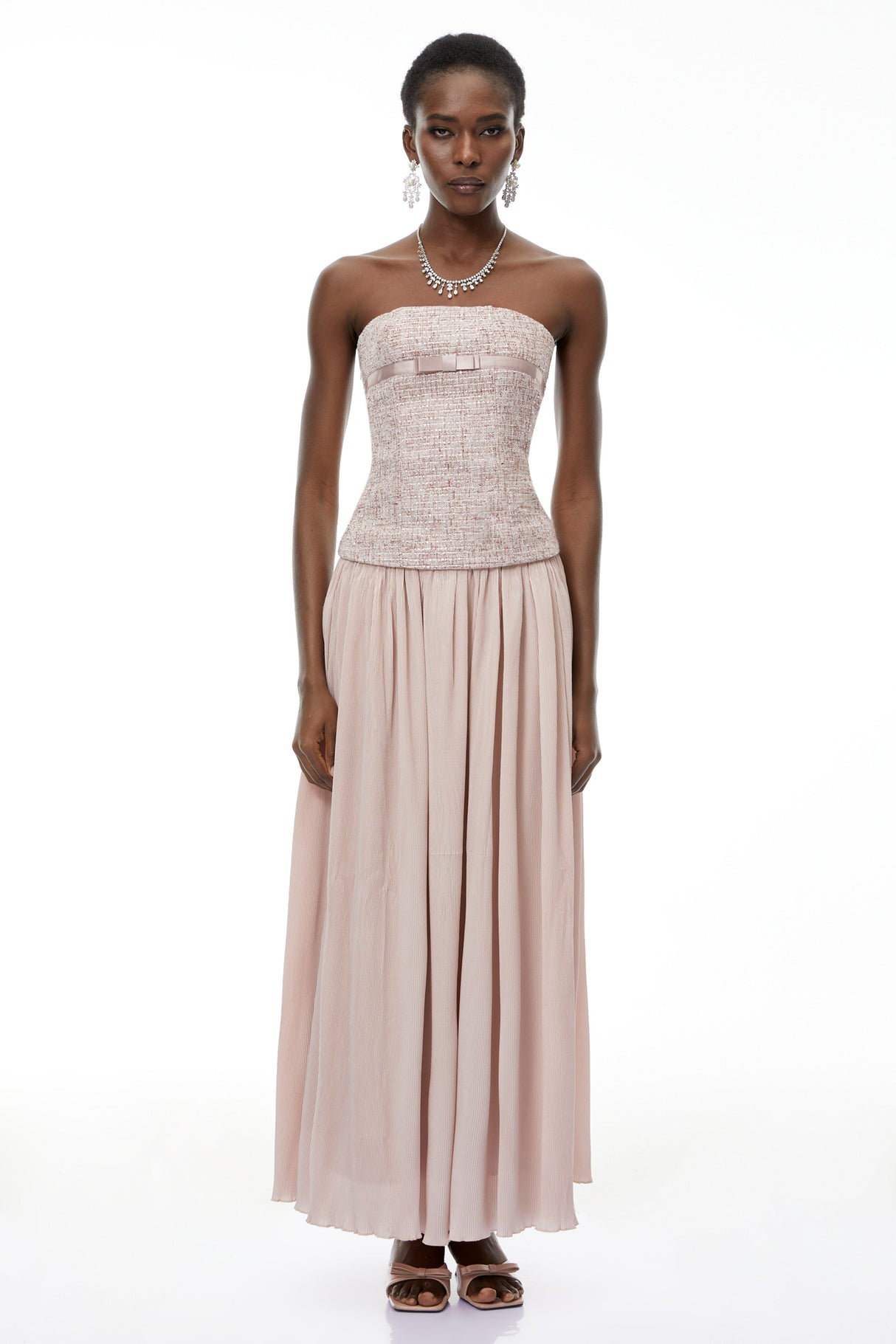 Aurohaya Zephyrine Pink Off Shoulder Ruched Maxi Dress