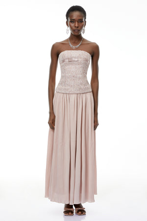 Aurohaya Zephyrine Pink Off Shoulder Ruched Maxi Dress