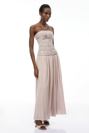 Aurohaya Zephyrine Pink Off Shoulder Ruched Maxi Dress