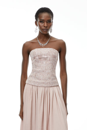 Aurohaya Zephyrine Pink Off Shoulder Ruched Maxi Dress