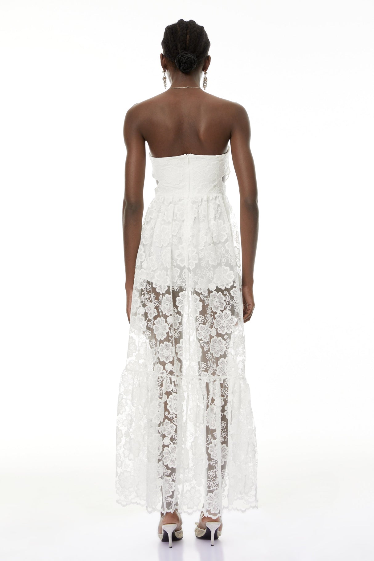 Aurohaya Zinhle White Cut-Out Floral Lace Maxi Dress