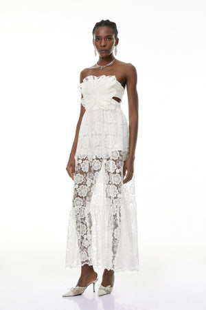 Aurohaya Zinhle White Cut-Out Floral Lace Maxi Dress
