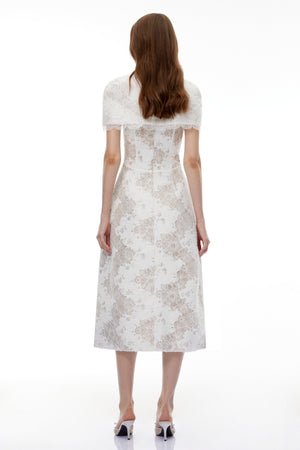 Aurohaya Zohar White Floral Lace Midi Dress with Cape