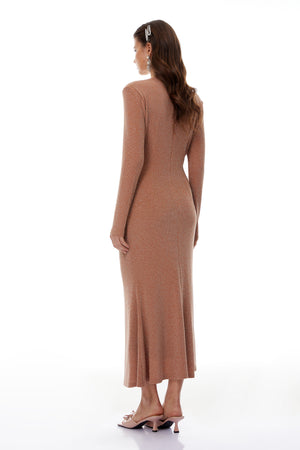 Aurohaya Zola Khaki Sequin Lace Trim Maxi Dress