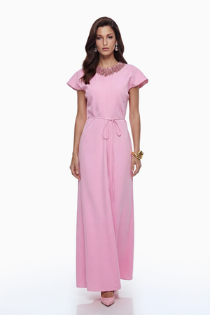 Aurohaya Zoraya Pink Crystal Embellished Maxi Dress