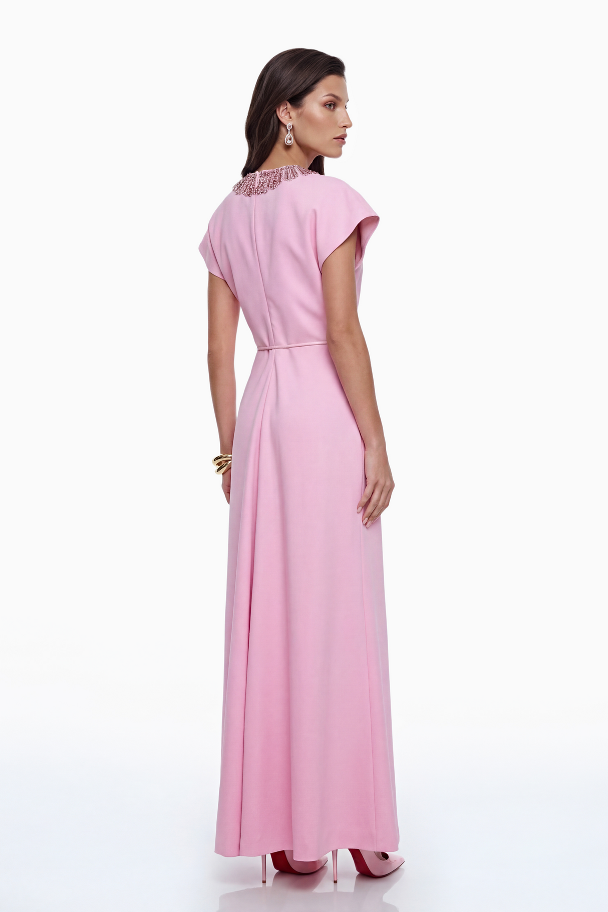 Aurohaya Zoraya Pink Crystal Embellished Maxi Dress