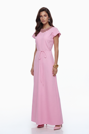 Aurohaya Zoraya Pink Crystal Embellished Maxi Dress