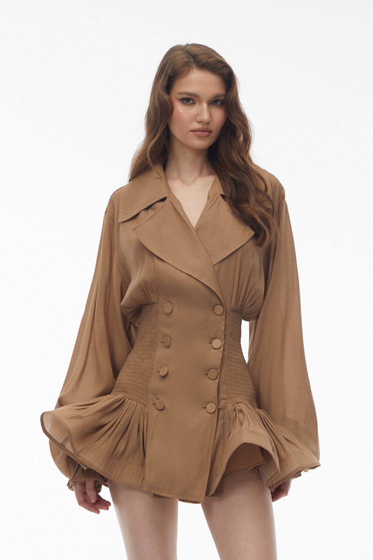 Aurohaya Zuleika Khaki Double-Breasted Blazer Dress