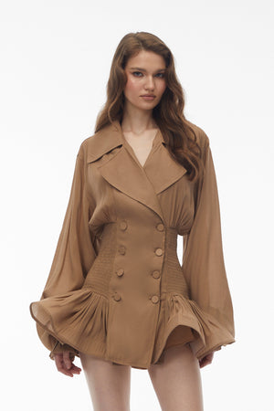 Aurohaya Zuleika Khaki Double-Breasted Blazer Dress