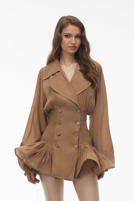 Aurohaya Zuleika Khaki Double-Breasted Blazer Dress