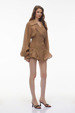 Aurohaya Zuleika Khaki Double-Breasted Blazer Dress