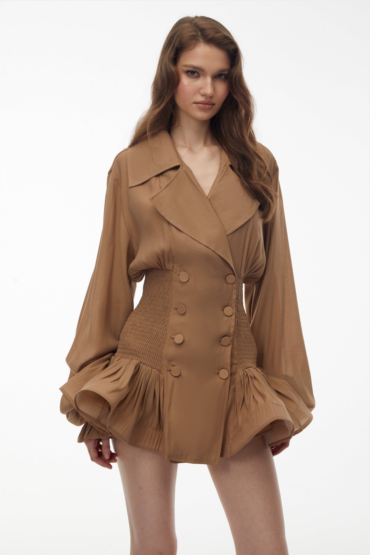 Aurohaya Zuleika Khaki Double-Breasted Blazer Dress