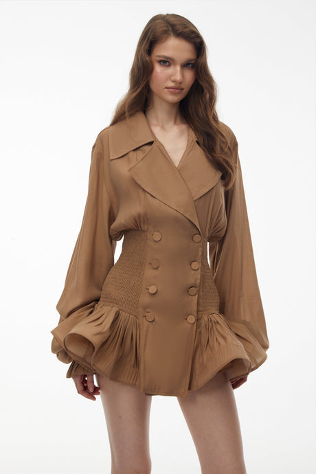 Aurohaya Zuleika Khaki Double-Breasted Blazer Dress