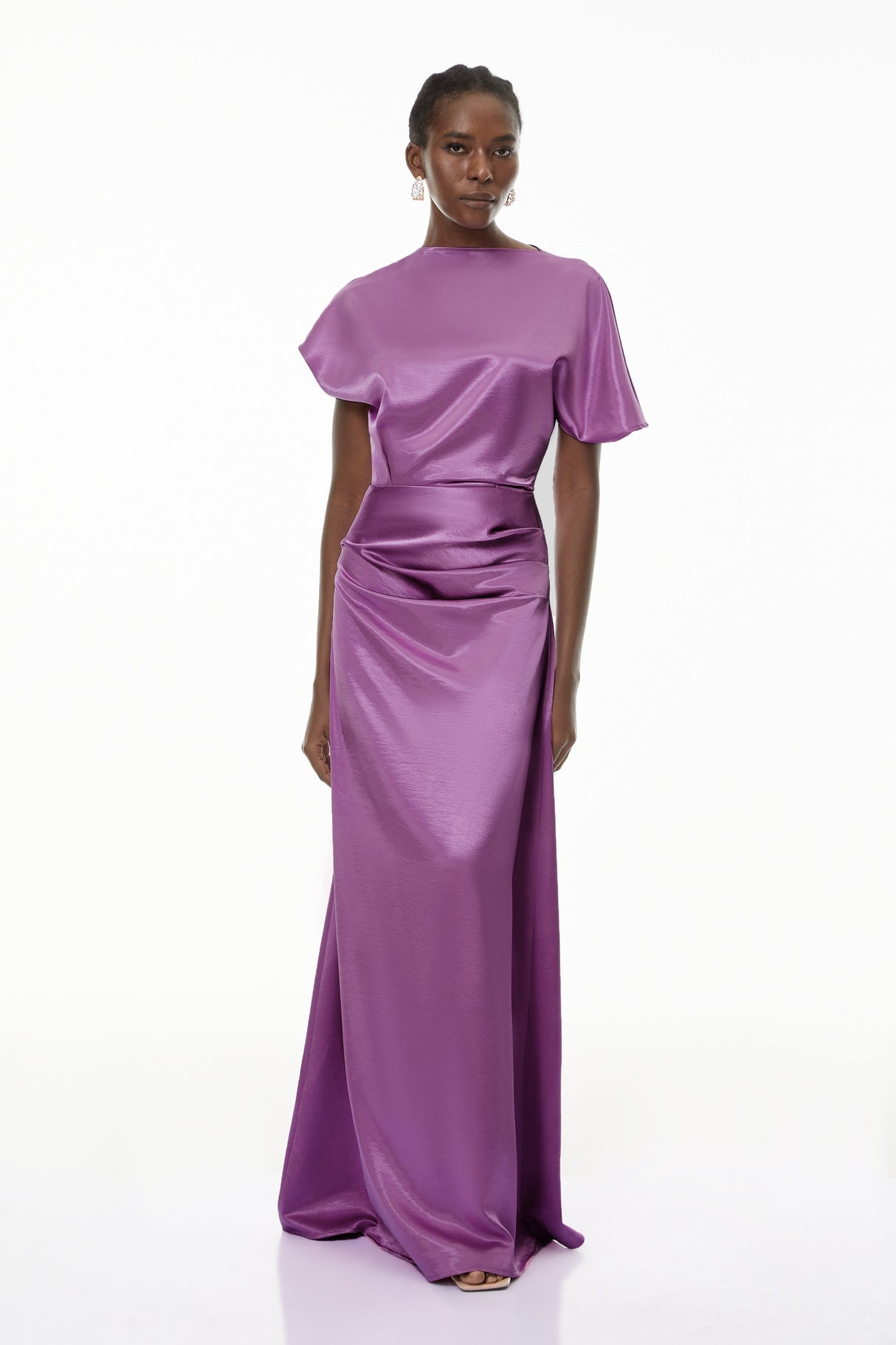 Aurohaya Zuzanna Purple Asymmetrical Glossy Maxi Dress