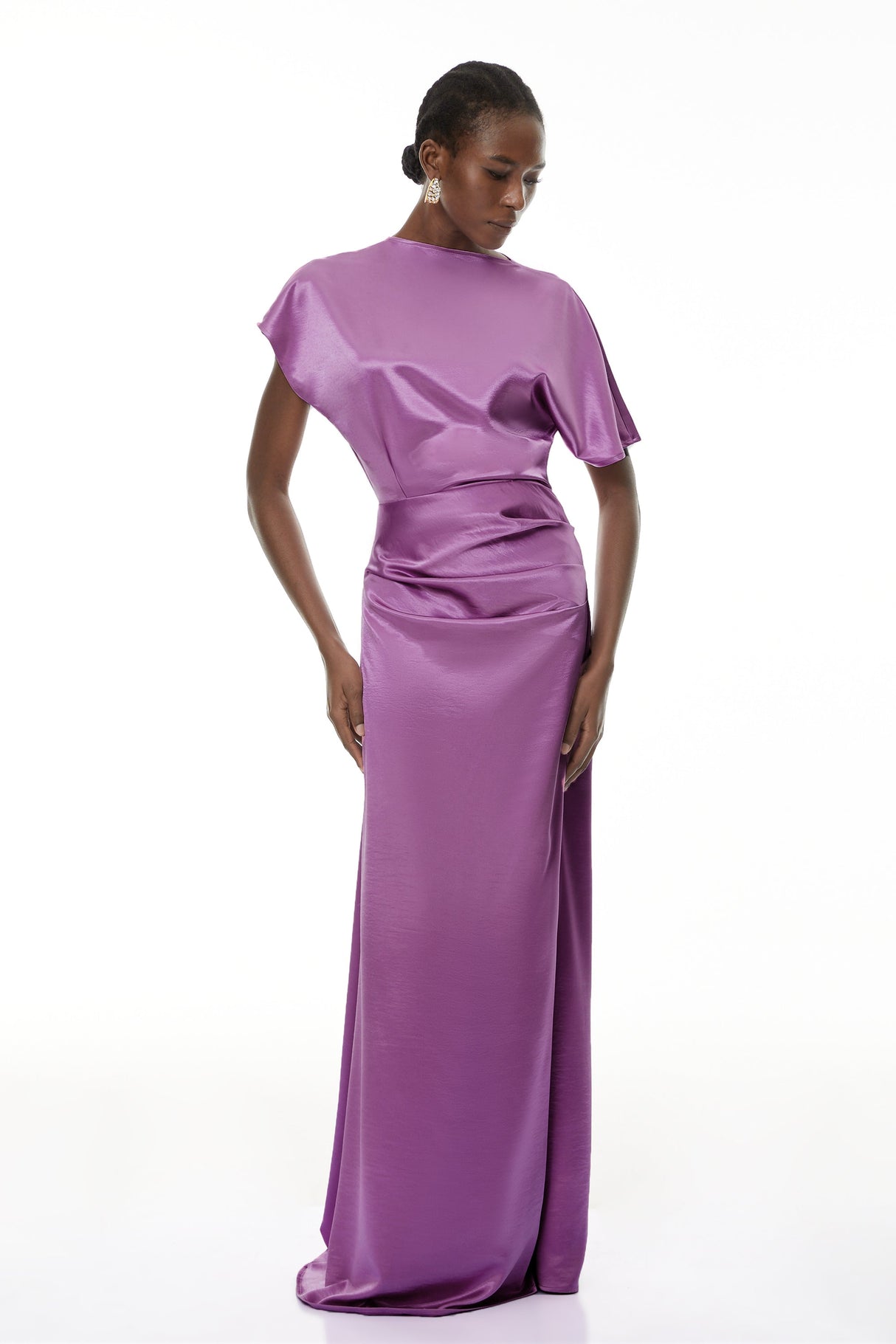 Aurohaya Zuzanna Purple Asymmetrical Glossy Maxi Dress