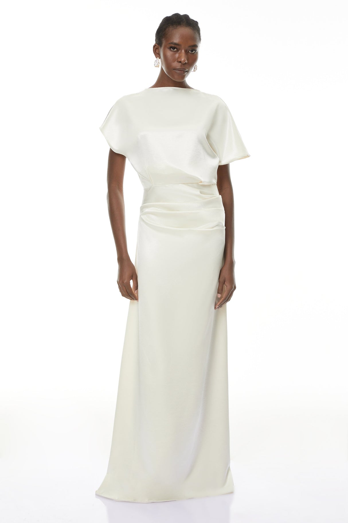 Aurohaya Zuzanna White Asymmetrical Glossy Maxi Dress