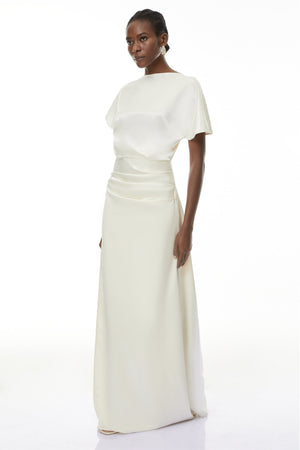 Aurohaya Zuzanna White Asymmetrical Glossy Maxi Dress