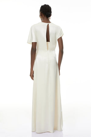 Aurohaya Zuzanna White Asymmetrical Glossy Maxi Dress