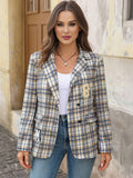 Aurohaya Women’s Plaid Blazer Button Closure Pockets Long Sleeve Cute Open Front Jacket