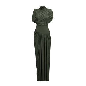 Aurohaya Catherine asymmetrical pleated maxi dress in Green