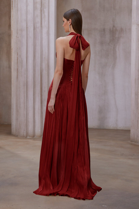 Aurohaya Uranie Red Gathered Maxi Dress