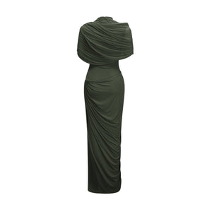 Aurohaya Catherine asymmetrical pleated maxi dress in Green
