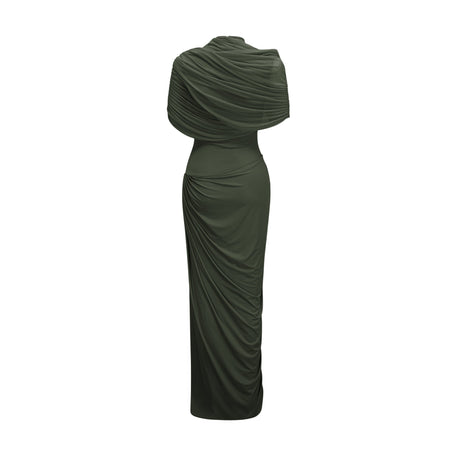 Aurohaya Catherine asymmetrical pleated maxi dress in Green