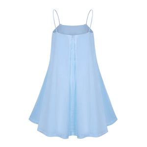 Aurohaya Avril Blue Floral Embroidered Satin Mini Dress