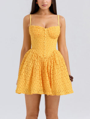 Aurohaya Vintage Lace Sexy Strap Mini Dress