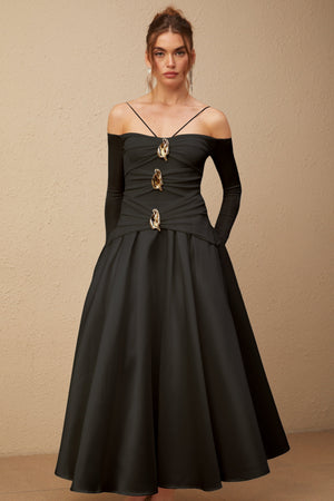 Aurohaya Nadine off-shoulder panelled maxi dress in Black