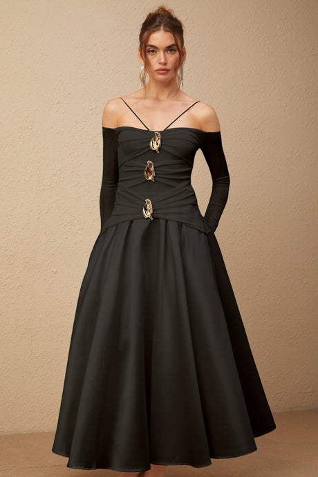 Aurohaya Nadine off-shoulder panelled maxi dress in Black