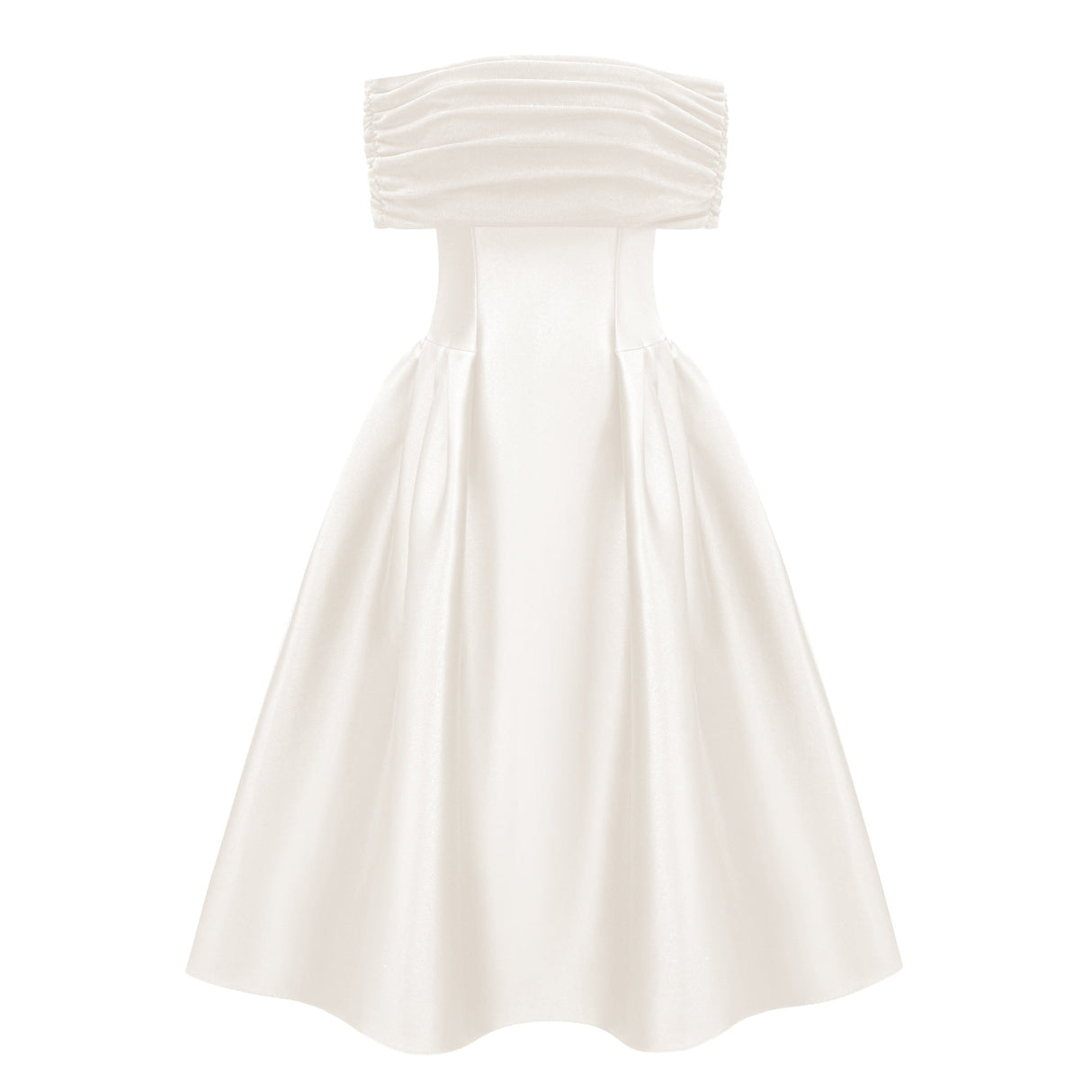 Aurohaya Ainara White Off Shoulder Polished Midi Dress