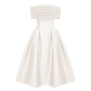 Aurohaya Ainara White Off Shoulder Polished Midi Dress