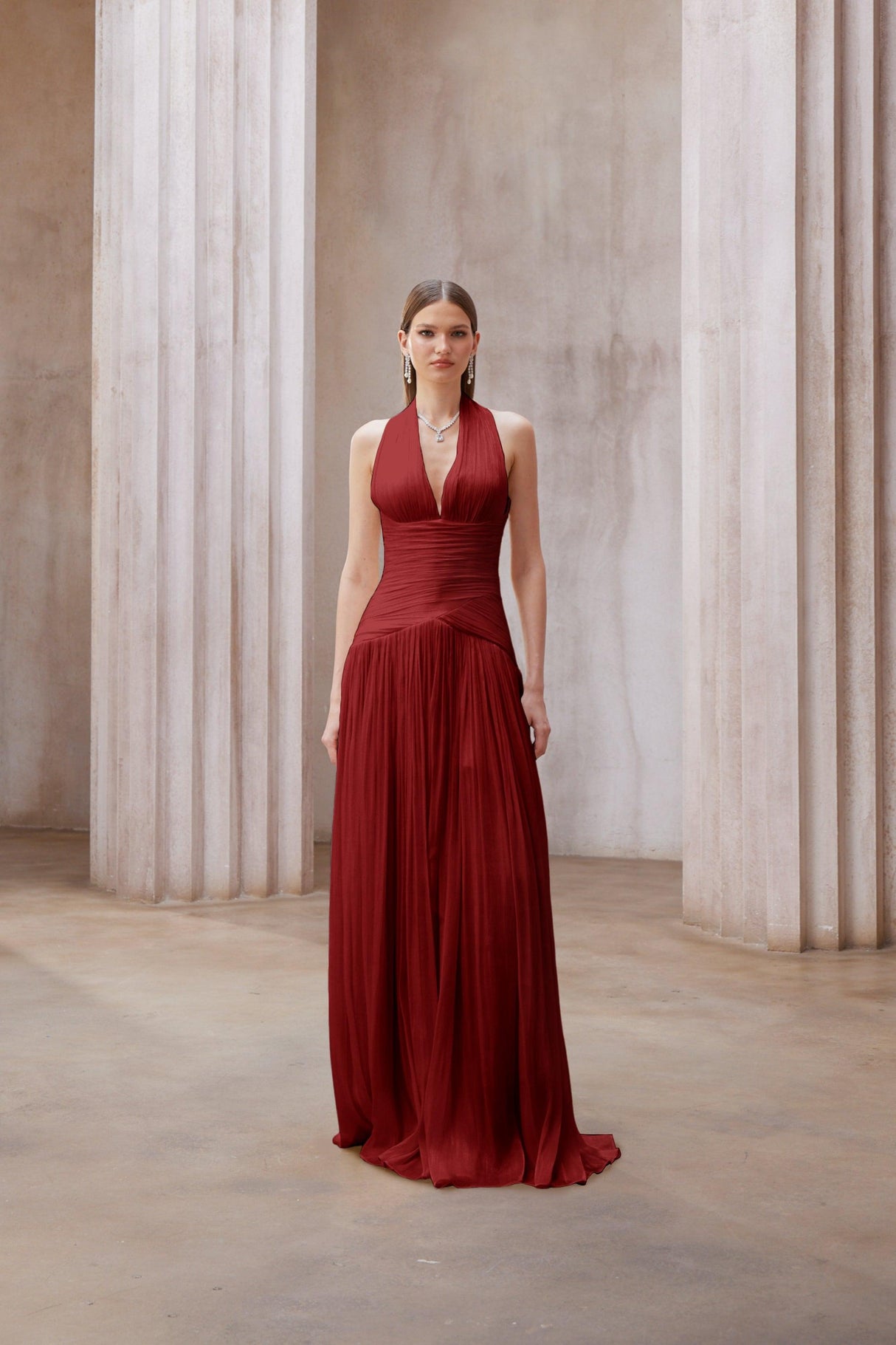 Aurohaya Verdelune Red Gathered Maxi Dress