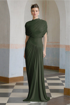 Aurohaya Catherine asymmetrical pleated maxi dress in Green