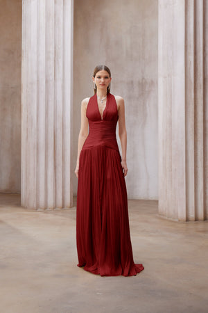 Aurohaya Uranie Red Gathered Maxi Dress