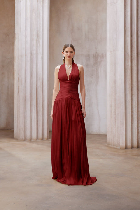 Aurohaya Uranie Red Gathered Maxi Dress