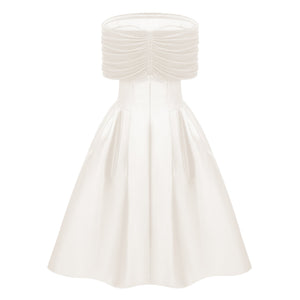 Aurohaya Ainara White Off Shoulder Polished Midi Dress