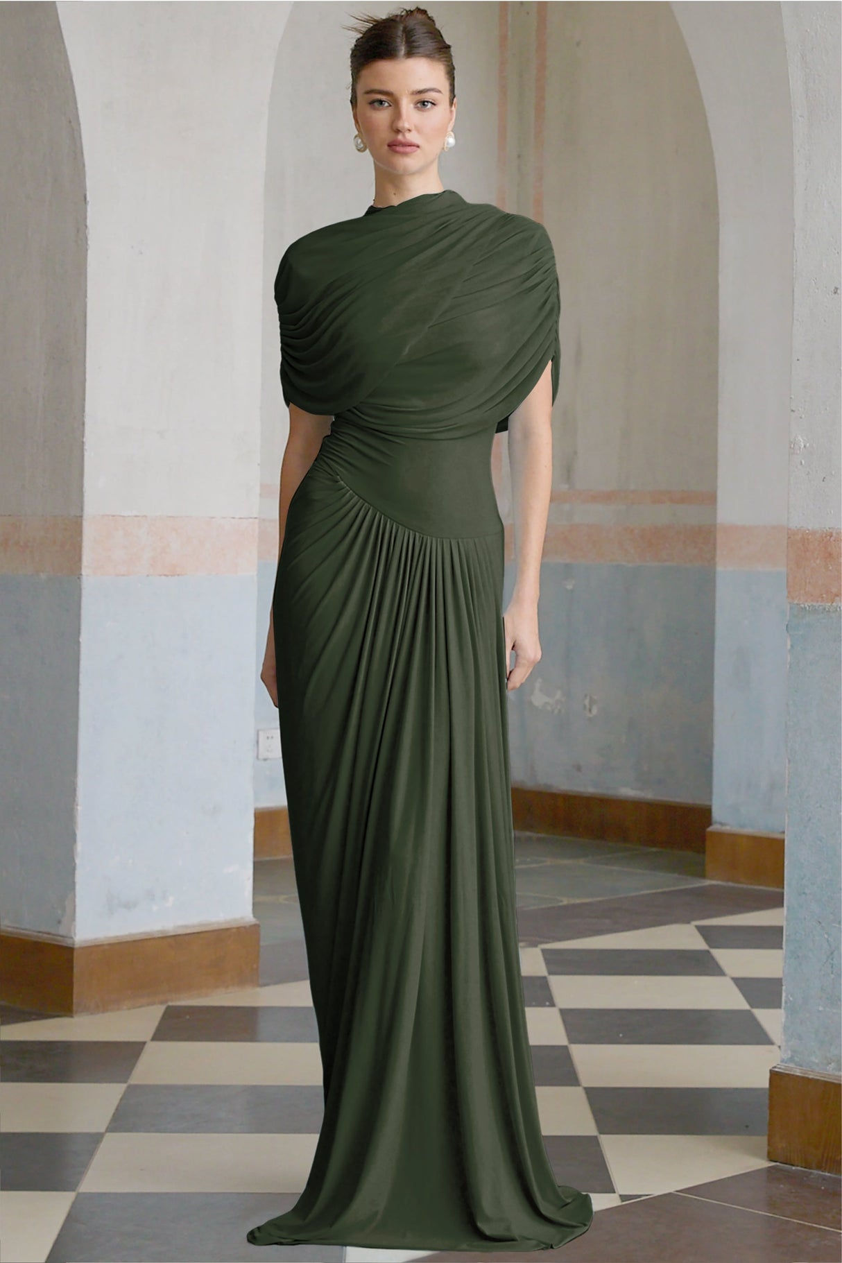Aurohaya Catherine asymmetrical pleated maxi dress in Green