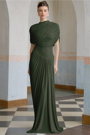 Aurohaya Catherine asymmetrical pleated maxi dress in Green