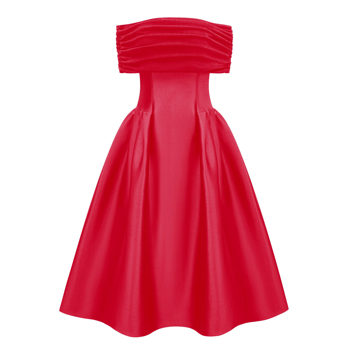 Aurohaya Ainara Red Off Shoulder Polished Midi Dress