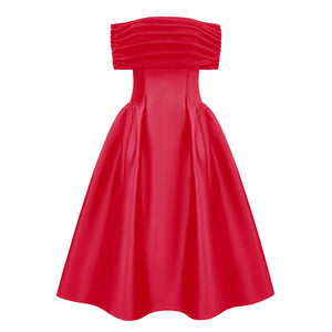 Aurohaya Ainara Red Off Shoulder Polished Midi Dress