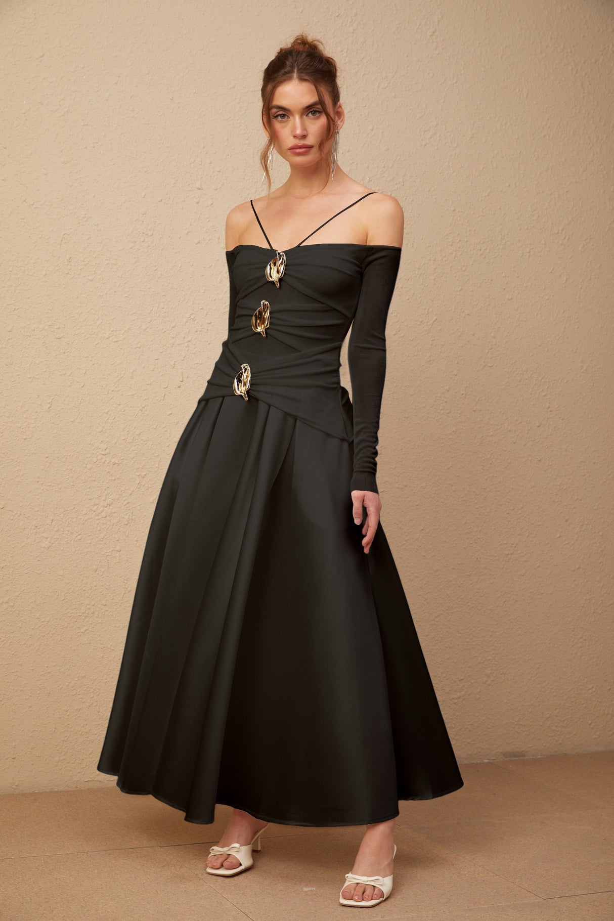 Aurohaya Nadine off-shoulder panelled maxi dress in Black