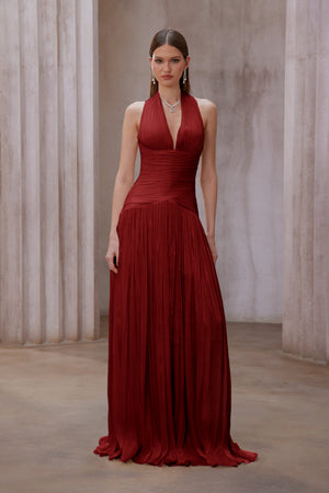 Aurohaya Uranie Red Gathered Maxi Dress