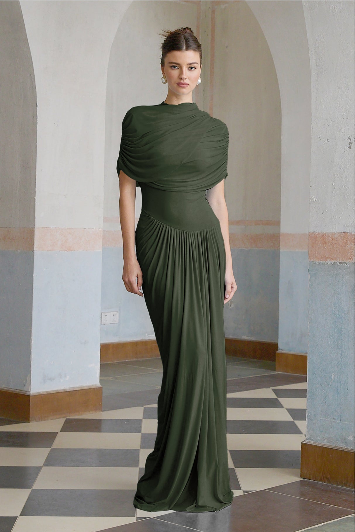 Aurohaya Catherine asymmetrical pleated maxi dress in Green